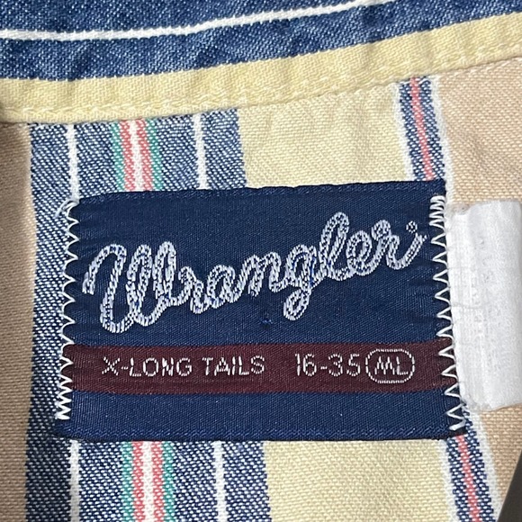Wrangler X-Long Tail Shirt Men 16-35 Yellow Blue Striped Good Western Pearl Snap - Picture 3 of 12